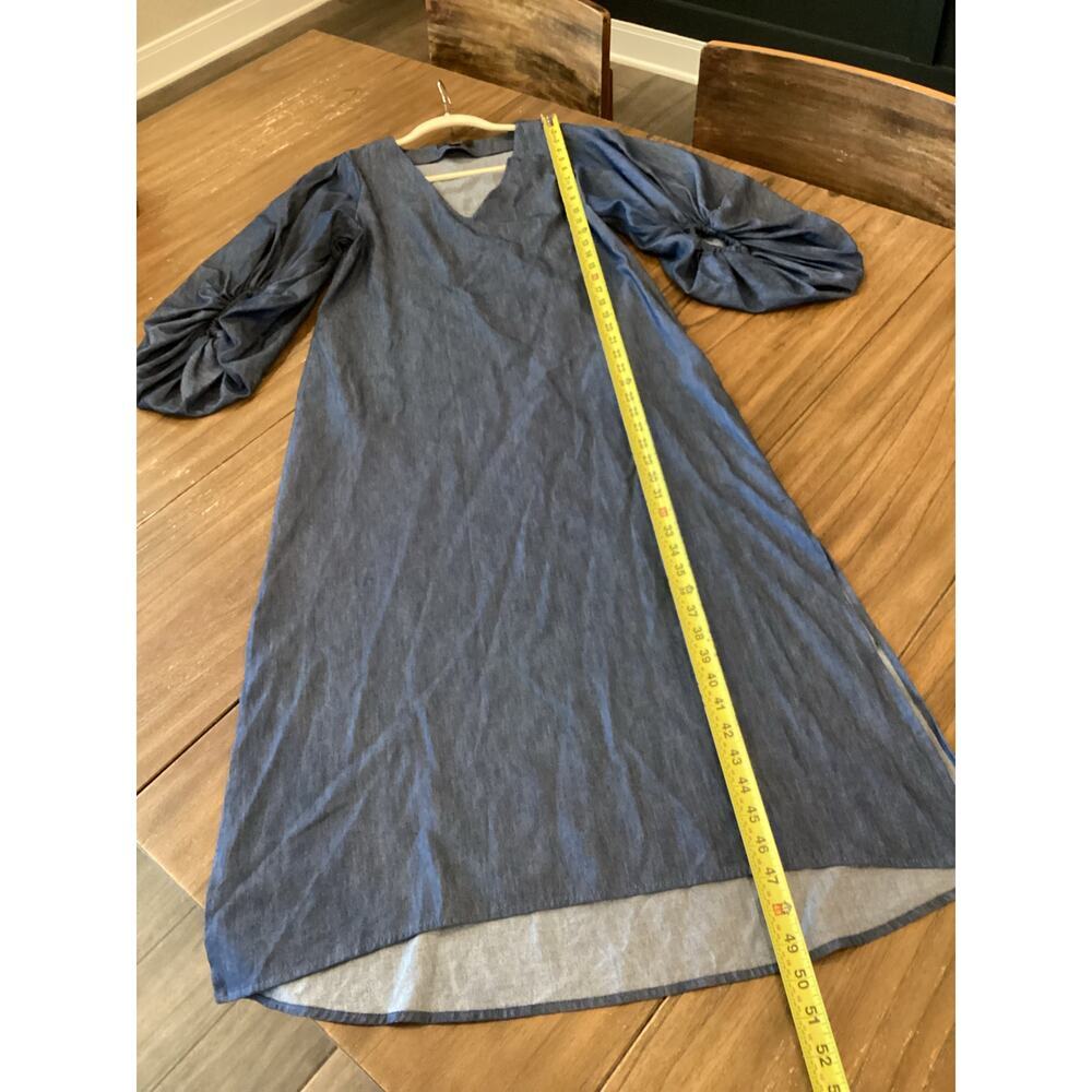 Padova Colombia kaftan denim jean balloon sleeve v neck boho resort Midi dress 6 - Picture 4 of 10